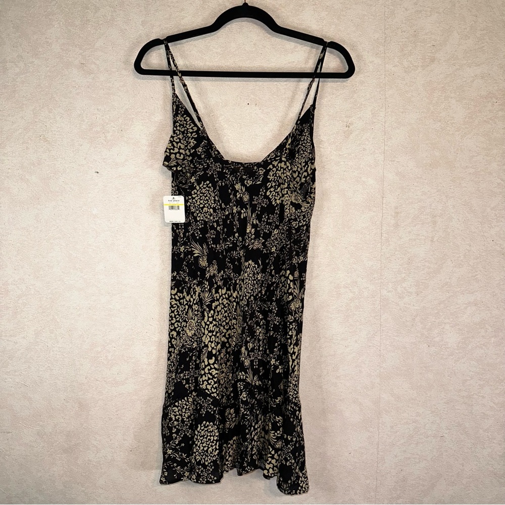Free People Black and Gold Floral Mini Dress